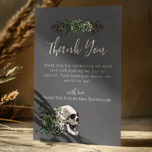 Carte De Remerciements Crâne floral Vert Rose Fête des mariées gothique