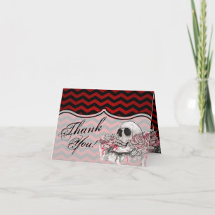 Carte De Remerciements Crâne plié Rose goth Chevron noir