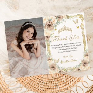 Carte De Remerciements Crème de Champagne Sweet sixteen Floral Quinceañer