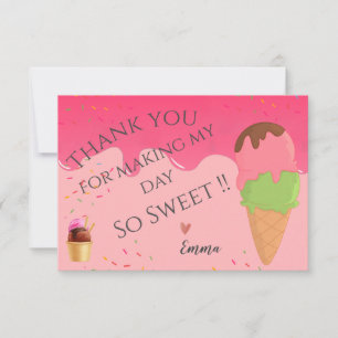 Carte De Remerciements Crème de glace rose thème Fille d'anniversaire pre