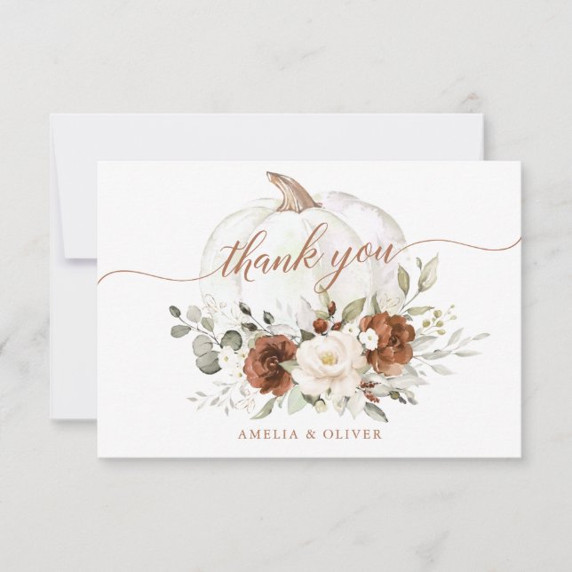 Carte De Remerciements Crème de rouille florale Citrouille Mariage de aut (Devant)
