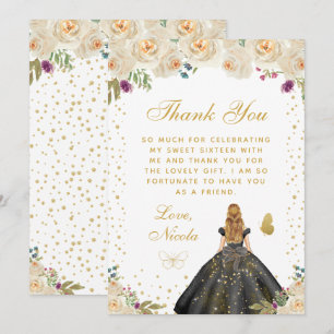 Carte De Remerciements Crème Florale Blonde Cheveux Princesse Douze Ans