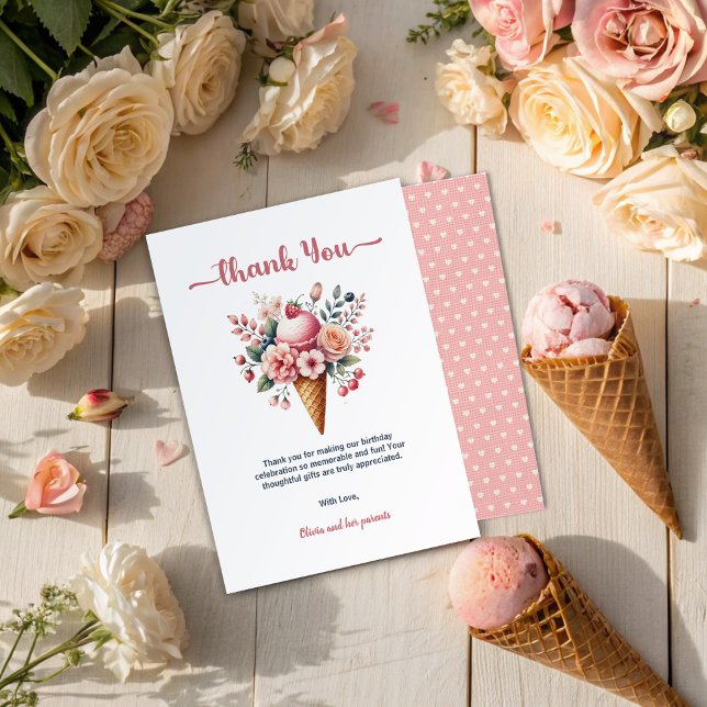 Carte De Remerciements Crème glacée Floral Berry Cool Fille fête d'annive (Créateur téléchargé)