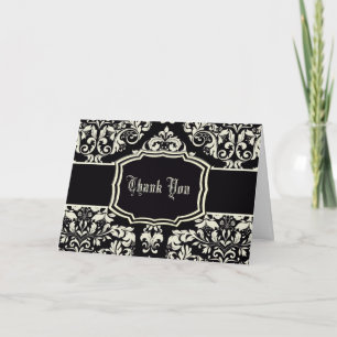 Carte De Remerciements Crème noire et vanille Damask