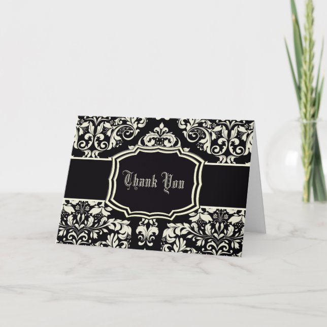 Carte De Remerciements Crème noire et vanille Damask (Devant)