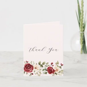Carte De Remerciements Crème rouge Roses Blush rose Mariage Floral