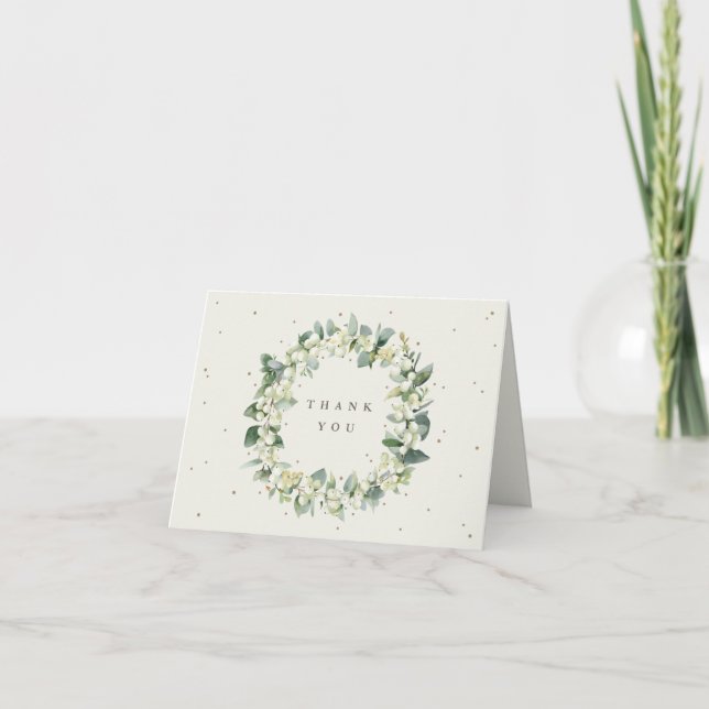 Carte De Remerciements Crème Snowberry+Eucalyptus Wreath Mariage Note (Devant)
