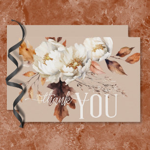 Carte De Remerciements Crème Tan Rustique et Mariage Floral Chute Brown