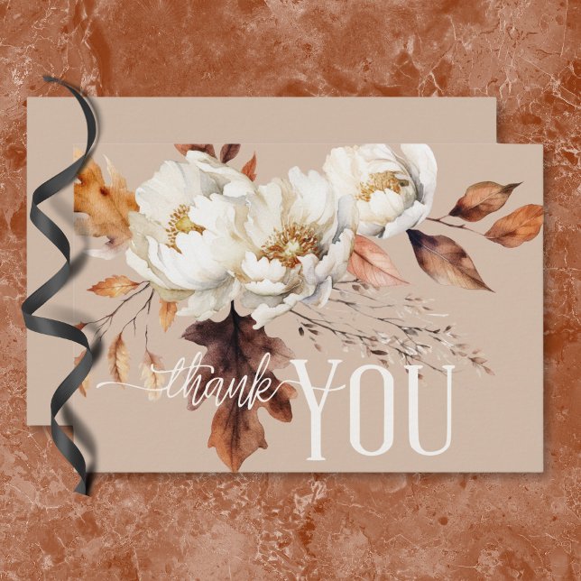 Carte De Remerciements Crème Tan Rustique et Mariage Floral Chute Brown (Rustic Tan Cream & Brown Fall Floral Wedding Thank You Card)