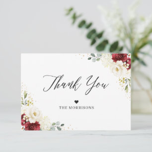 Carte De Remerciements Crimson Rouge Blanc Floral Or Confetti Mariage