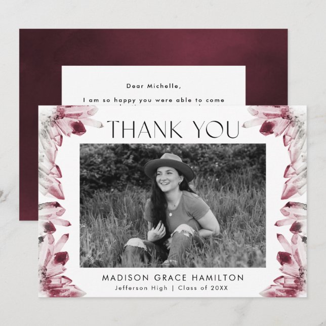 Carte De Remerciements Cristaux d'aquarelle Berry Vin (Devant / Derrière)