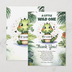 Carte De Remerciements Crocodile de bébé mignon dans la jungle aquarelle