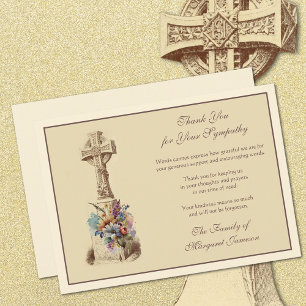Carte De Remerciements Croix celtique Fleurs Condolence Sympathie