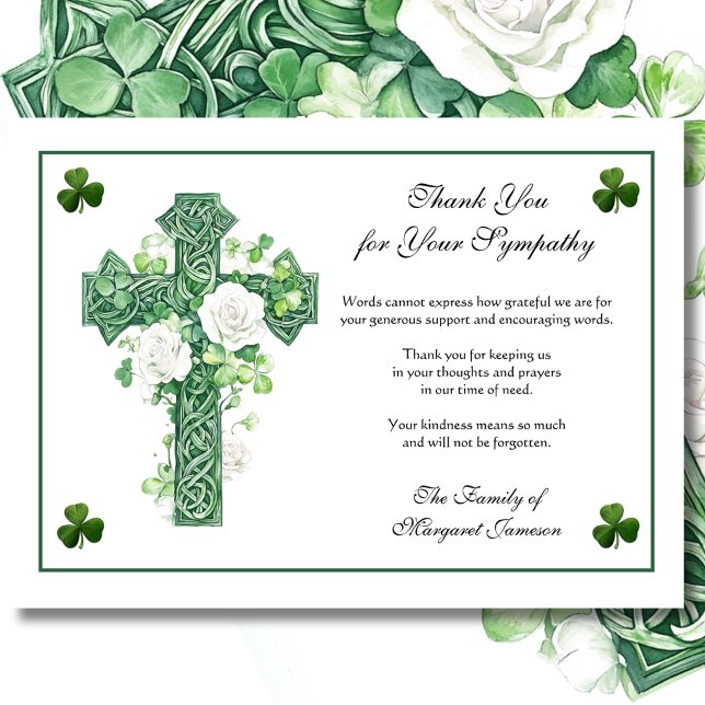 Carte De Remerciements Croix celtique irlandaise shamrock Condolence Rose (Créateur téléchargé)