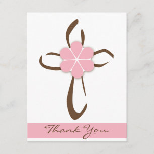 Carte De Remerciements Croix contemporaine simple avec la note rose de