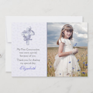 Carte De Remerciements Croix de lilas avec photo religieuse de fleurs
