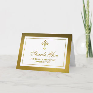 Carte De Remerciements Croix d'or métallique Sainte Communion Ou Confirma