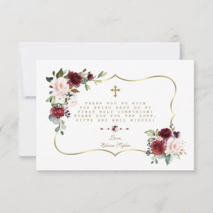 Carte De Remerciements Croix d'or rose Bourgogne Florale Croix de Sainte 