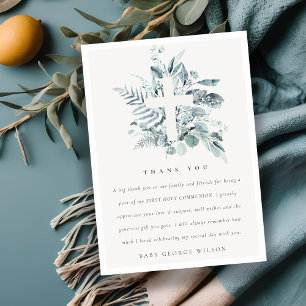 Carte De Remerciements Croix du feuillage Eucalyptus Première communion s