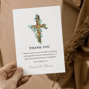 Carte De Remerciements Croix en bois & Eucalyptus Sympathie de verdure