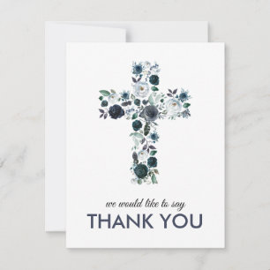 Carte De Remerciements Croix religieuse de couleur bleue de l'aquarelle