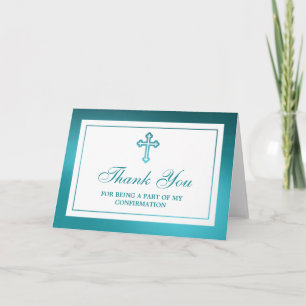 Carte De Remerciements Croix Turquoise Métallique Communion Ou Confirmati