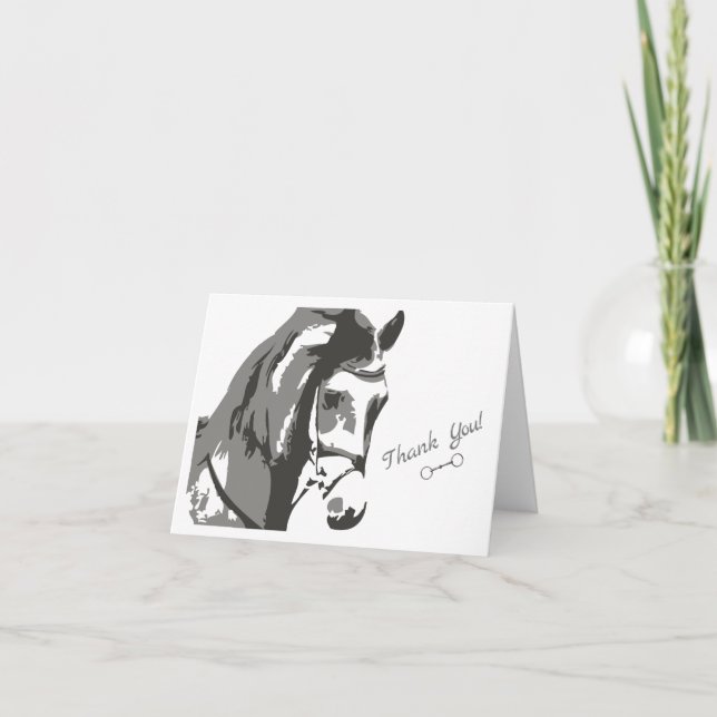 Carte De Remerciements Croquis de cheval et biscuit en gris (Devant)