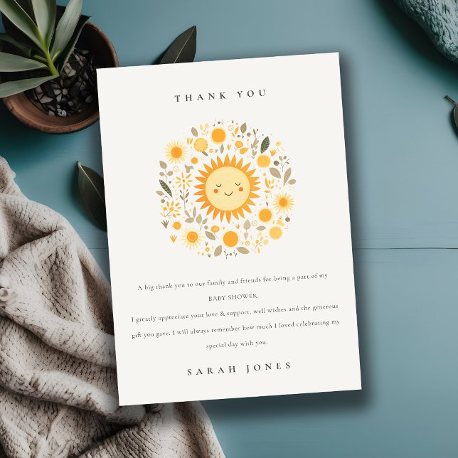 Carte De Remerciements Cuisine Notre Petit Baby shower Soleil Boho (Créateur téléchargé)