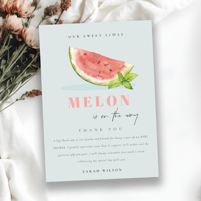 Carte De Remerciements Cuisine Notre Petit Melon Baby shower Aquarelle Bl (Créateur téléchargé)