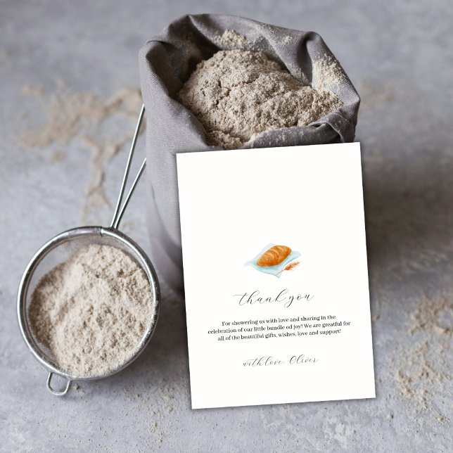 Carte De Remerciements Cuisson Rustique Minimal Dans Le Baby shower Du Fo (Rustic Minimal Baking Bun In The Oven Baby Shower Thank You Card)