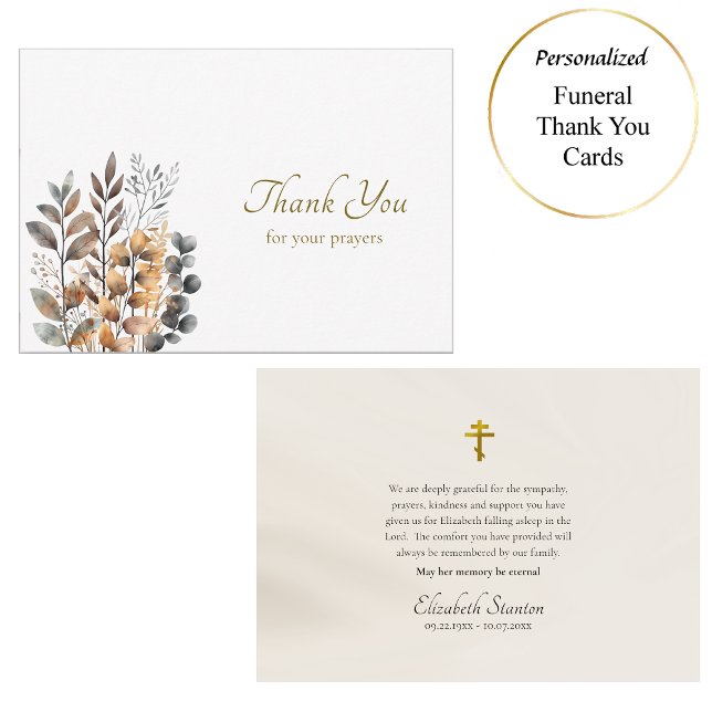 Carte De Remerciements Cuivre, Fleurs Boho Bleu Foncé Orthodoxes Funérail (Créateur téléchargé)