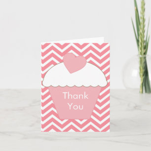Carte De Remerciements Cupcake rose et Chevron