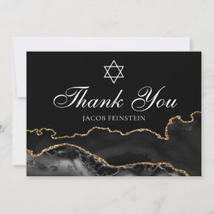 Carte De Remerciements Custom Bar Mitzvah Black Gold Star de David Juif