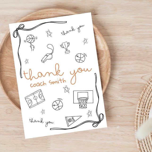 Carte De Remerciements Custom Basketball Coach Thank you Card Doodle (Créateur téléchargé)