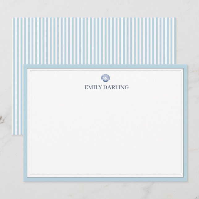 Carte De Remerciements Custom Blue Seashell Logo Nautical Stationary (Devant / Derrière)