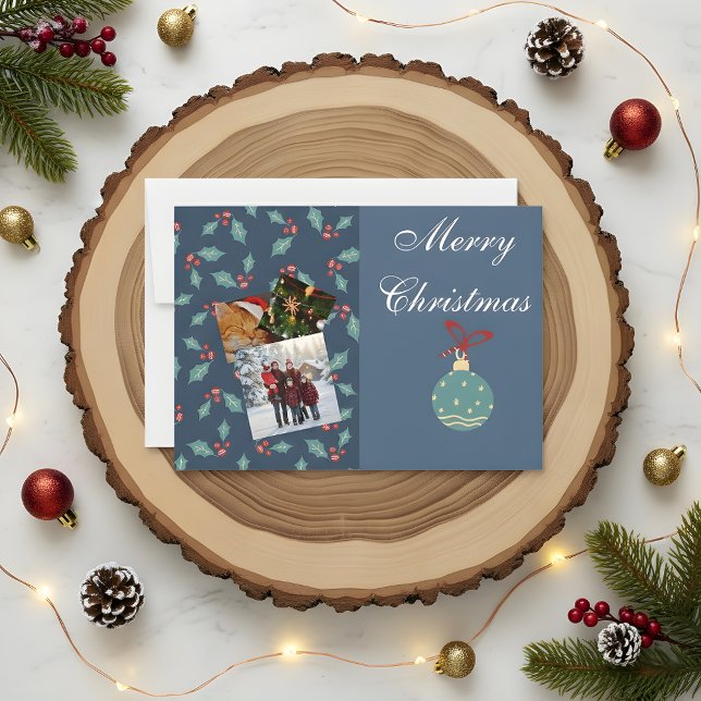 Carte De Remerciements Custom Christmas Photo Card with Family & Cat  (Créateur téléchargé)