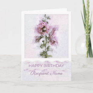 Carte De Remerciements Custom Name Relation Pink Flowers Birthday Card