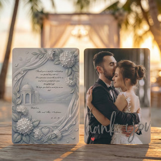 Carte De Remerciements Custom Photo Cream Hydrangea Neoclassical Wedding