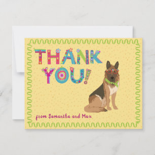 Carte De Remerciements Cute Allemand Berger Fun Floral Lettres   