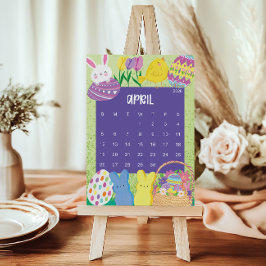 Carte De Remerciements Cute and Colorful 2026 Calendar Page - April