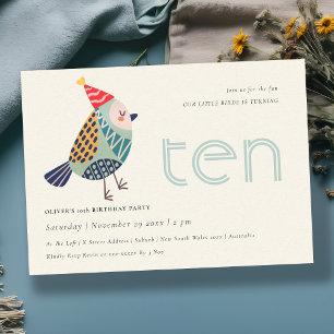 Carte De Remerciements Cute Aqua Blue Birdie N'importe quel âge 10e anniv