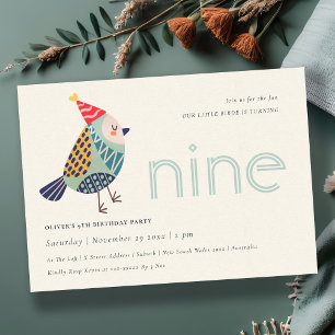 Carte De Remerciements Cute Aqua Blue Birdie N'importe quel âge 9e annive