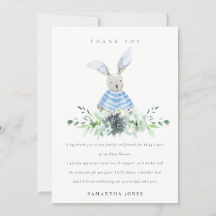 Carte De Remerciements Cute Aqua Blue Bunny Garden Baby shower de feuilla