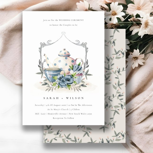 Carte De Remerciements Cute Aqua Blue Floral Teapot Cup Mariage Invitatio (Créateur téléchargé)