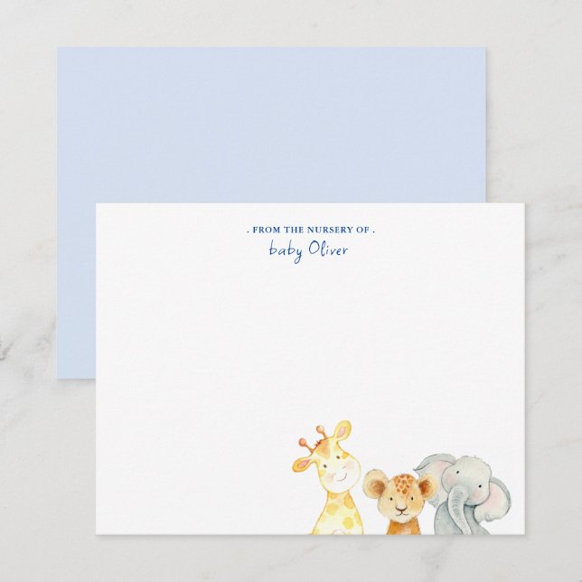 Carte De Remerciements Cute Aquarelle Animaux de la pépinière de plat (Devant / Derrière)