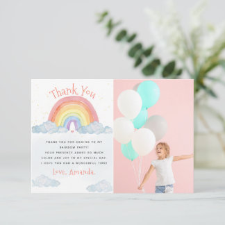 Carte De Remerciements Cute aquarelle arc-en-ciel Photo fête d'anniversai