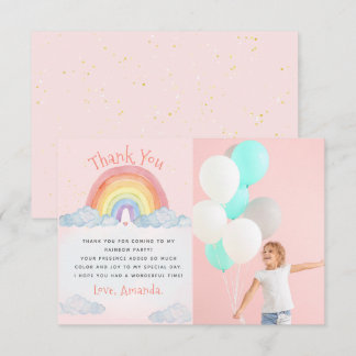 Carte De Remerciements Cute aquarelle arc-en-ciel Photo fête d'anniversai