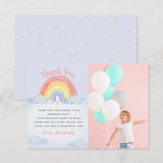 Carte De Remerciements Cute aquarelle arc-en-ciel Photo fête d'anniversai (Devant / Derrière)