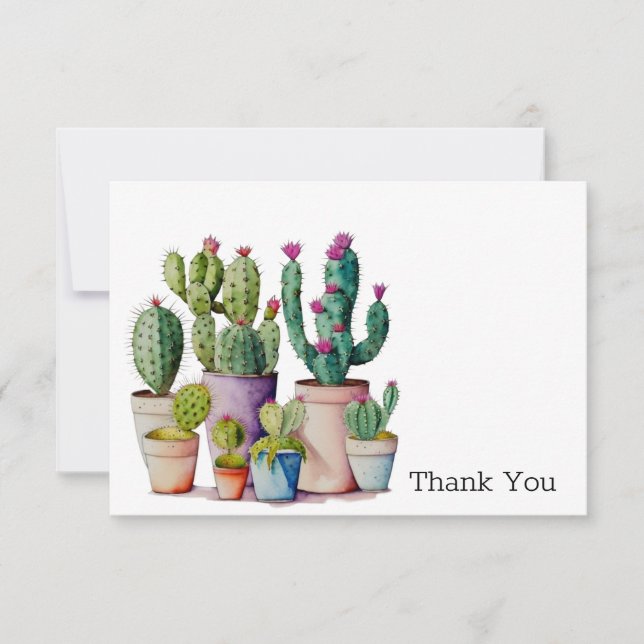 Carte De Remerciements Cute aquarelle cactus succulents dans les pots (Devant)
