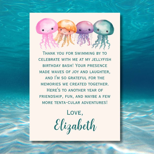 Carte De Remerciements Cute Aquarelle Jellyfish Sous la mer Anniversaire (Créateur téléchargé)